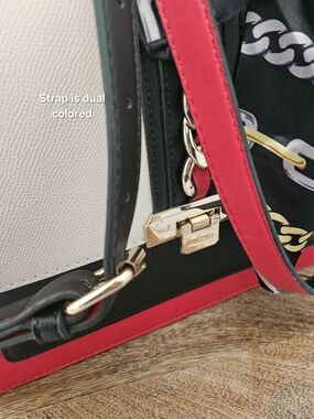 Colorblock Top-Handle Satchel/Crossbody Bag with Scarf - Black/Red/Cream